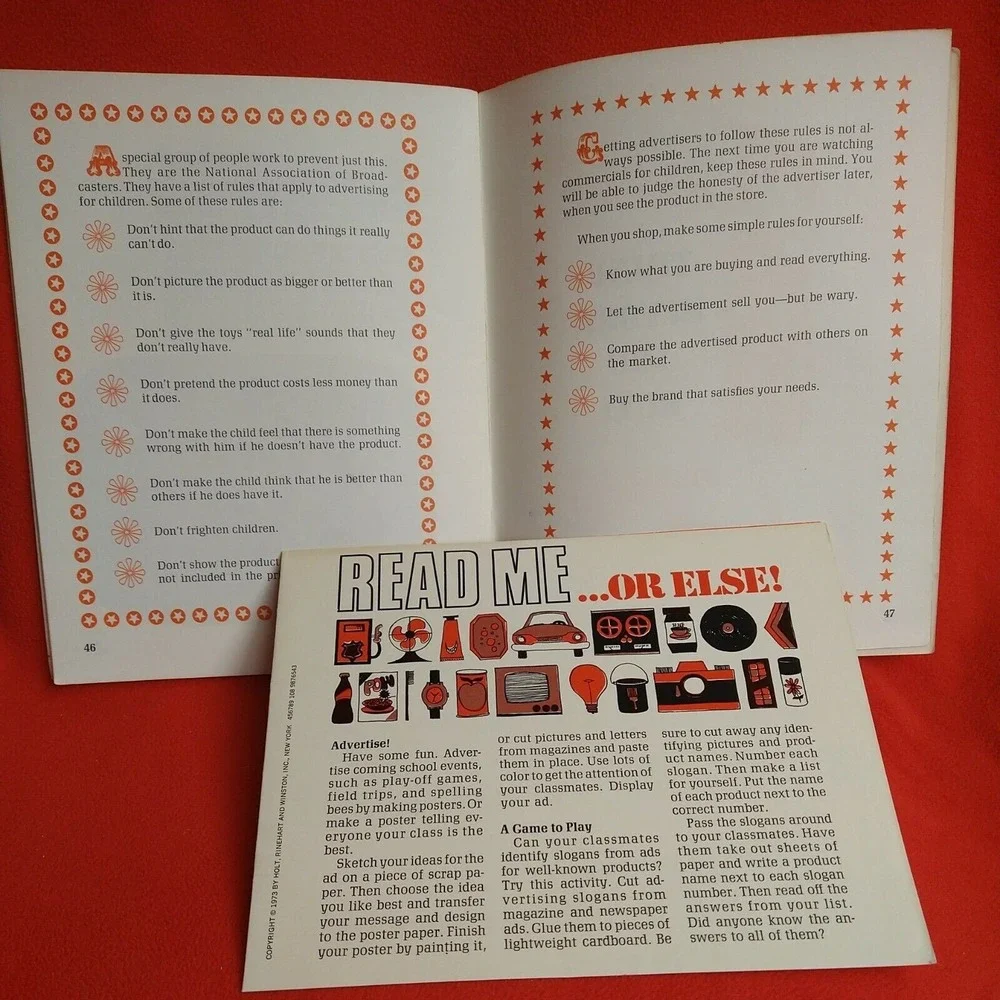 READ ME OR ELSE 1973 Paperback‎ Kenneth Josephine Sopis Holt Reinhart retro text